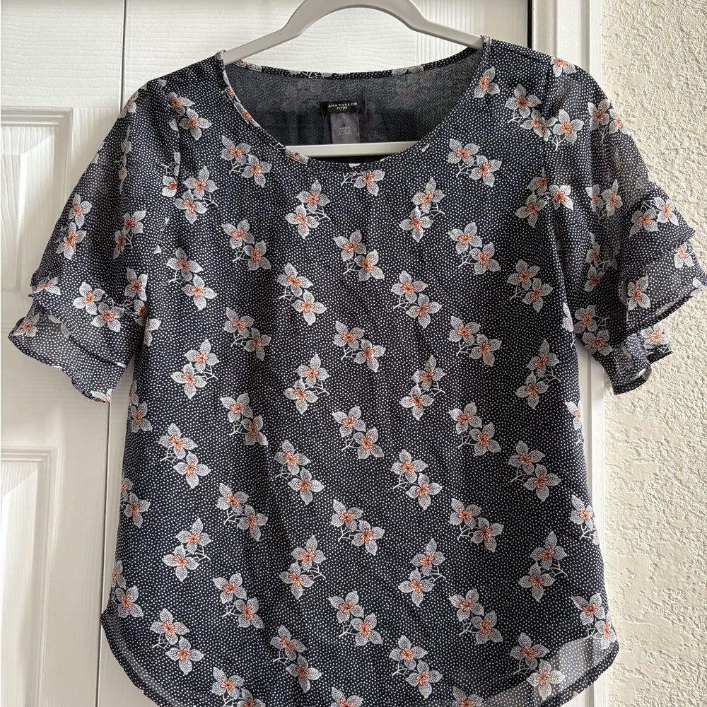 Ann Taylor Petite Floral Ruffle Blouse